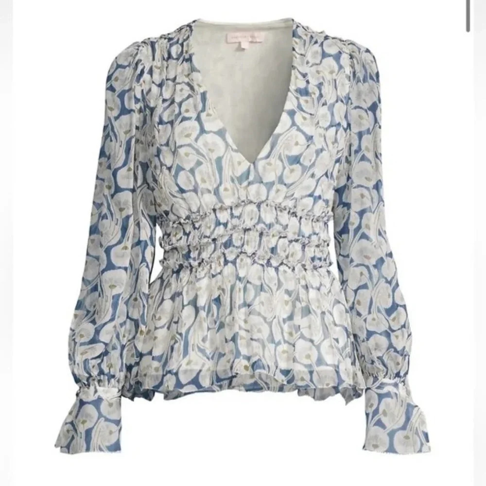 Rebecca Taylor Deco Fleur Silk Floral Blouse/Mu;ticolor, 16717 - Picture 2 of 16